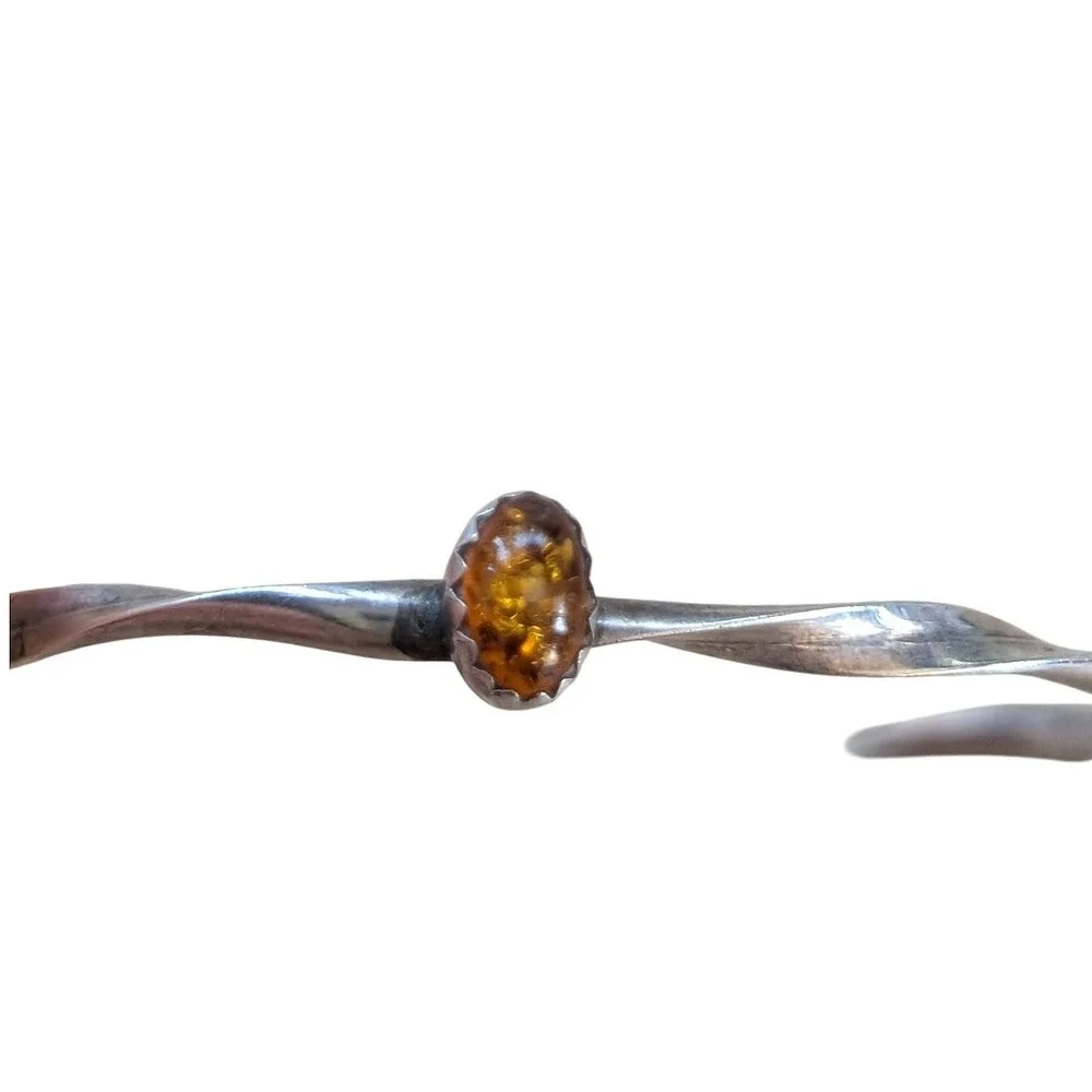 Vintage Small kids Sterling Silver Amber Cuff Bracelet Minimalist Stacking